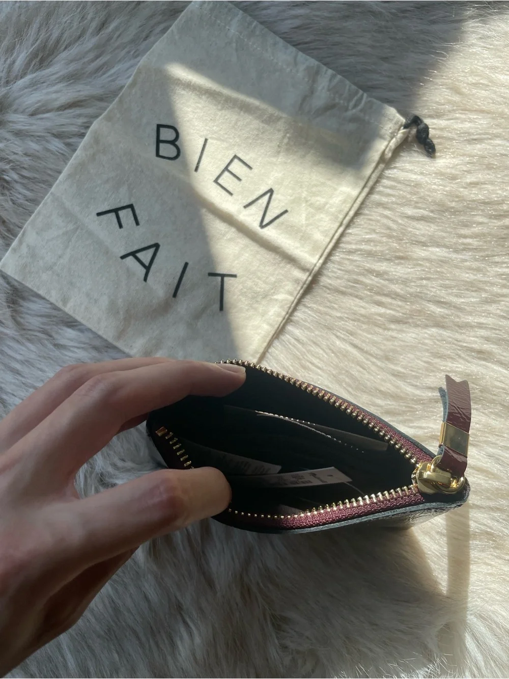 Madewell Burgundy Patent Leather Card Pouch with Gold Hardware